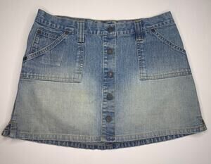 vintage Y2K Abercrombie & Fitch mini jean skirt blue denim snap front size 2